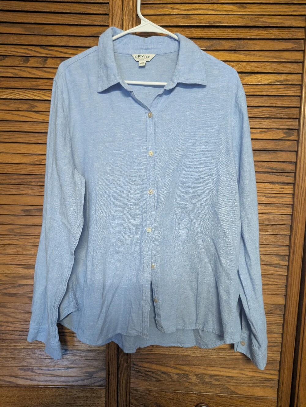 Orvis Men's Blue Linen Button-up Long Sleeve Shirt Size Large